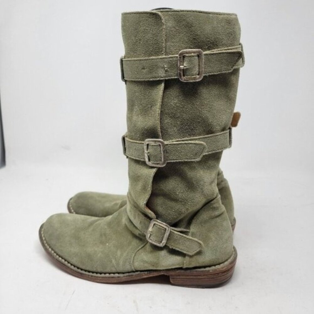 Fiorentini + Baker | Eternity Suede Leather Tall Moto Boots Olive Green - Picture 4 of 16